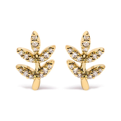 10K Yellow Gold 1/10 Cttw Diamond Accented Leaf and Branch Stud Earrings (H-I Color, I1-I2 Clarity)