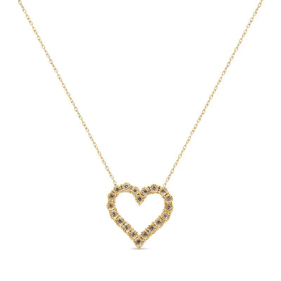 10K Yellow Gold Flashed .925 Sterling Silver 1/2 Cttw Champagne Diamond Miracle Plate Heart Pendant Necklace (K-L Color, I1-I2 Clarity) - 18